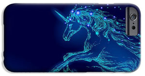 Phone Case. Blue glowing horse unicorn riding night sky star.