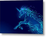 Metal Print. Blue glowing horse unicorn riding night sky star.