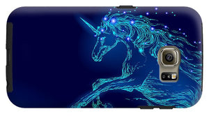 Phone Case. Blue glowing horse unicorn riding night sky star.