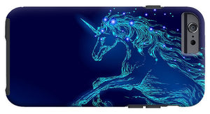 Phone Case. Blue glowing horse unicorn riding night sky star.