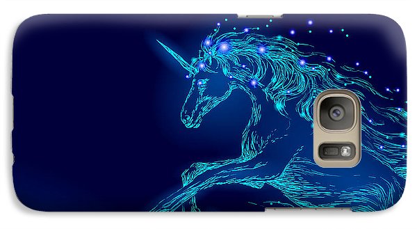 Phone Case. Blue glowing horse unicorn riding night sky star.