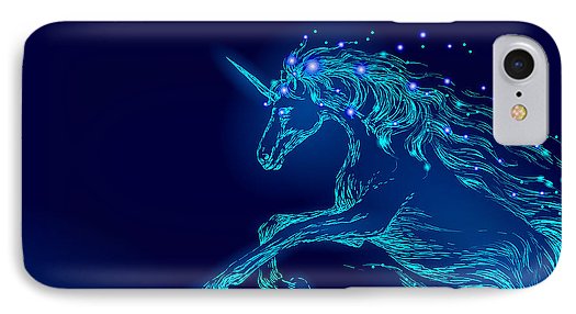 Phone Case. Blue glowing horse unicorn riding night sky star.