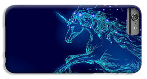 Phone Case. Blue glowing horse unicorn riding night sky star.