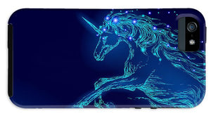 Phone Case. Blue glowing horse unicorn riding night sky star.