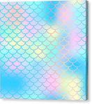 Magic mermaid tail background. Colorful seamless pattern with fish scale net. Blue pink mermaid skin surface. - Canvas Print