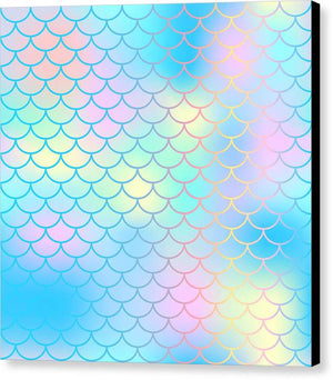 Magic mermaid tail background. Colorful seamless pattern with fish scale net. Blue pink mermaid skin surface. - Canvas Print
