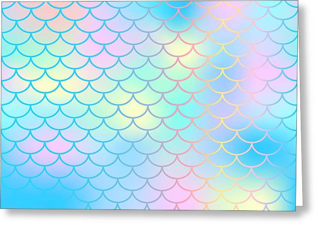 Magic mermaid tail background. Colorful seamless pattern with fish scale net. Blue pink mermaid skin surface. - Greeting Card