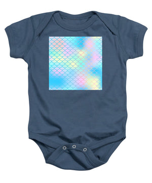 Magic mermaid tail background. Colorful seamless pattern with fish scale net. Blue pink mermaid skin surface. - Baby Onesie