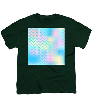 Magic mermaid tail background. Colorful seamless pattern with fish scale net. Blue pink mermaid skin surface. - Youth T-Shirt