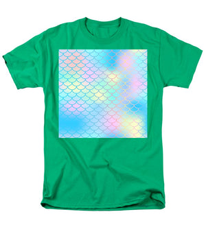Magic mermaid tail background. Colorful seamless pattern with fish scale net. Blue pink mermaid skin surface. - Men's T-Shirt  (Regular Fit)