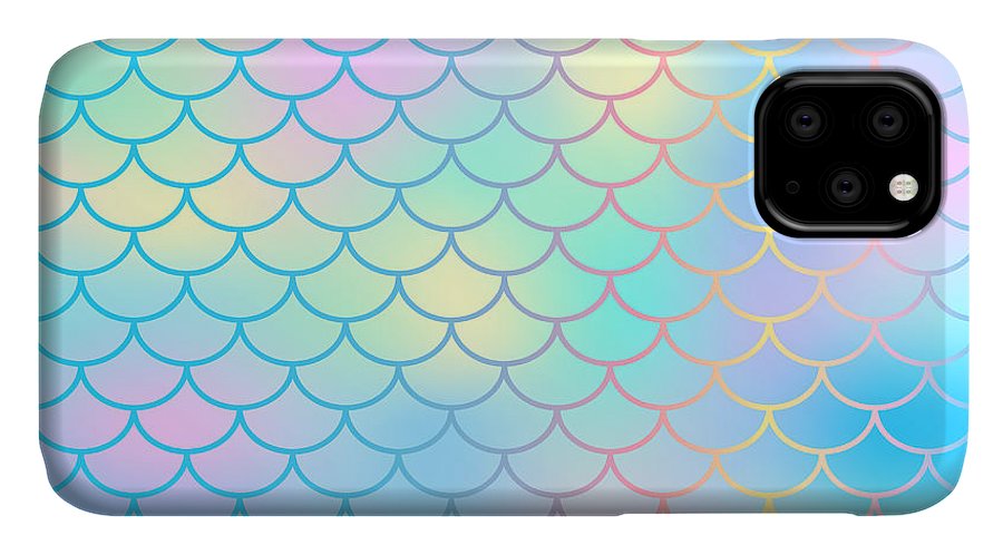 Magic mermaid tail background. Colorful seamless pattern with fish scale net. Blue pink mermaid skin surface. - Phone Case