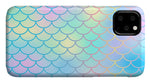 Magic mermaid tail background. Colorful seamless pattern with fish scale net. Blue pink mermaid skin surface. - Phone Case