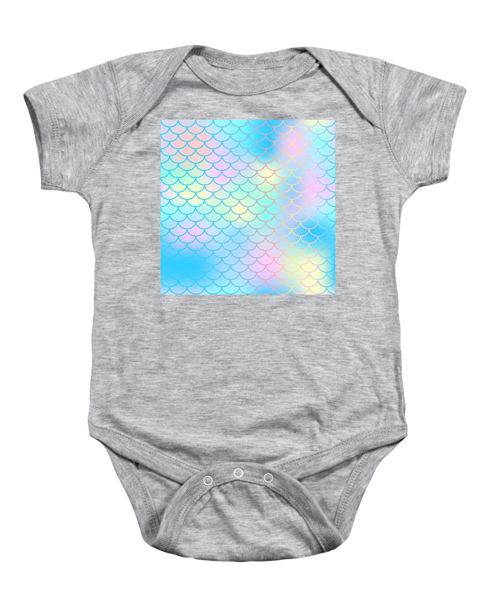 Magic mermaid tail background. Colorful seamless pattern with fish scale net. Blue pink mermaid skin surface. - Baby Onesie