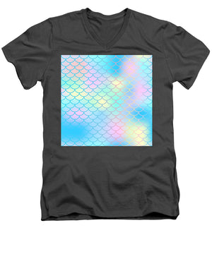 Magic mermaid tail background. Colorful seamless pattern with fish scale net. Blue pink mermaid skin surface. - Men's V-Neck T-Shirt