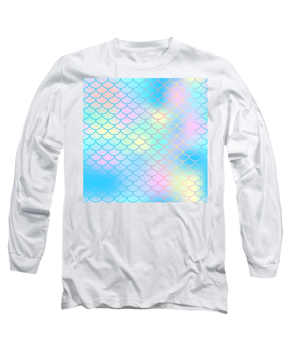 Magic mermaid tail background. Colorful seamless pattern with fish scale net. Blue pink mermaid skin surface. - Long Sleeve T-Shirt