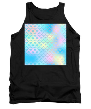 Magic mermaid tail background. Colorful seamless pattern with fish scale net. Blue pink mermaid skin surface. - Tank Top