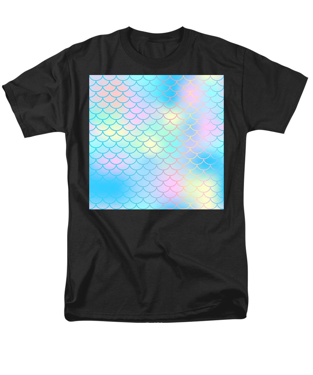 Magic mermaid tail background. Colorful seamless pattern with fish scale net. Blue pink mermaid skin surface. - Men's T-Shirt  (Regular Fit)