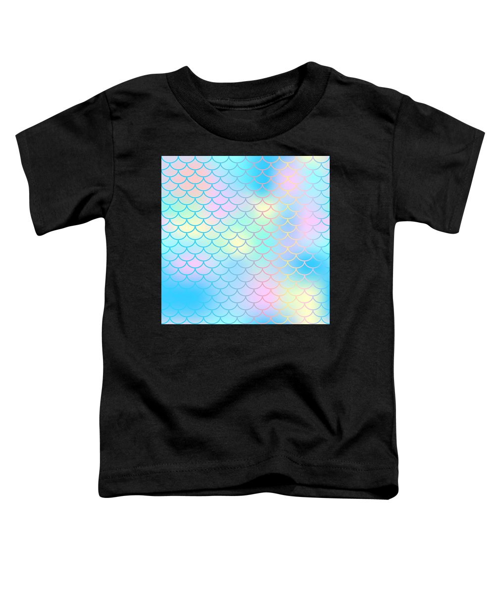 Magic mermaid tail background. Colorful seamless pattern with fish scale net. Blue pink mermaid skin surface. - Toddler T-Shirt