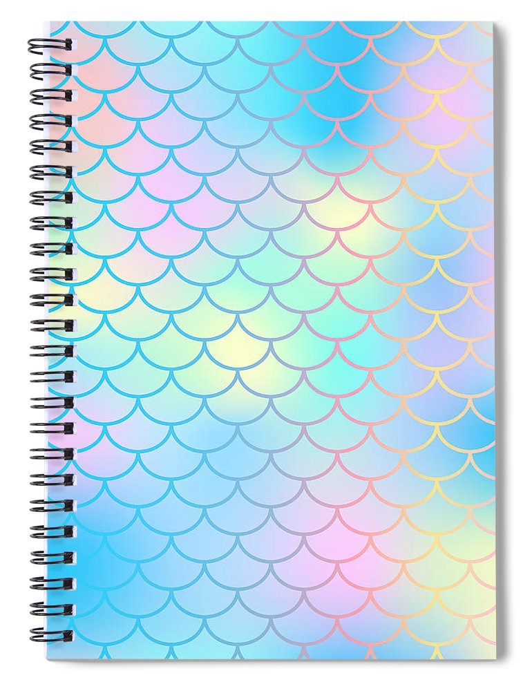 Magic mermaid tail background. Colorful seamless pattern with fish scale net. Blue pink mermaid skin surface. - Spiral Notebook