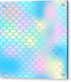Magic mermaid tail background. Colorful seamless pattern with fish scale net. Blue pink mermaid skin surface. - Acrylic Print