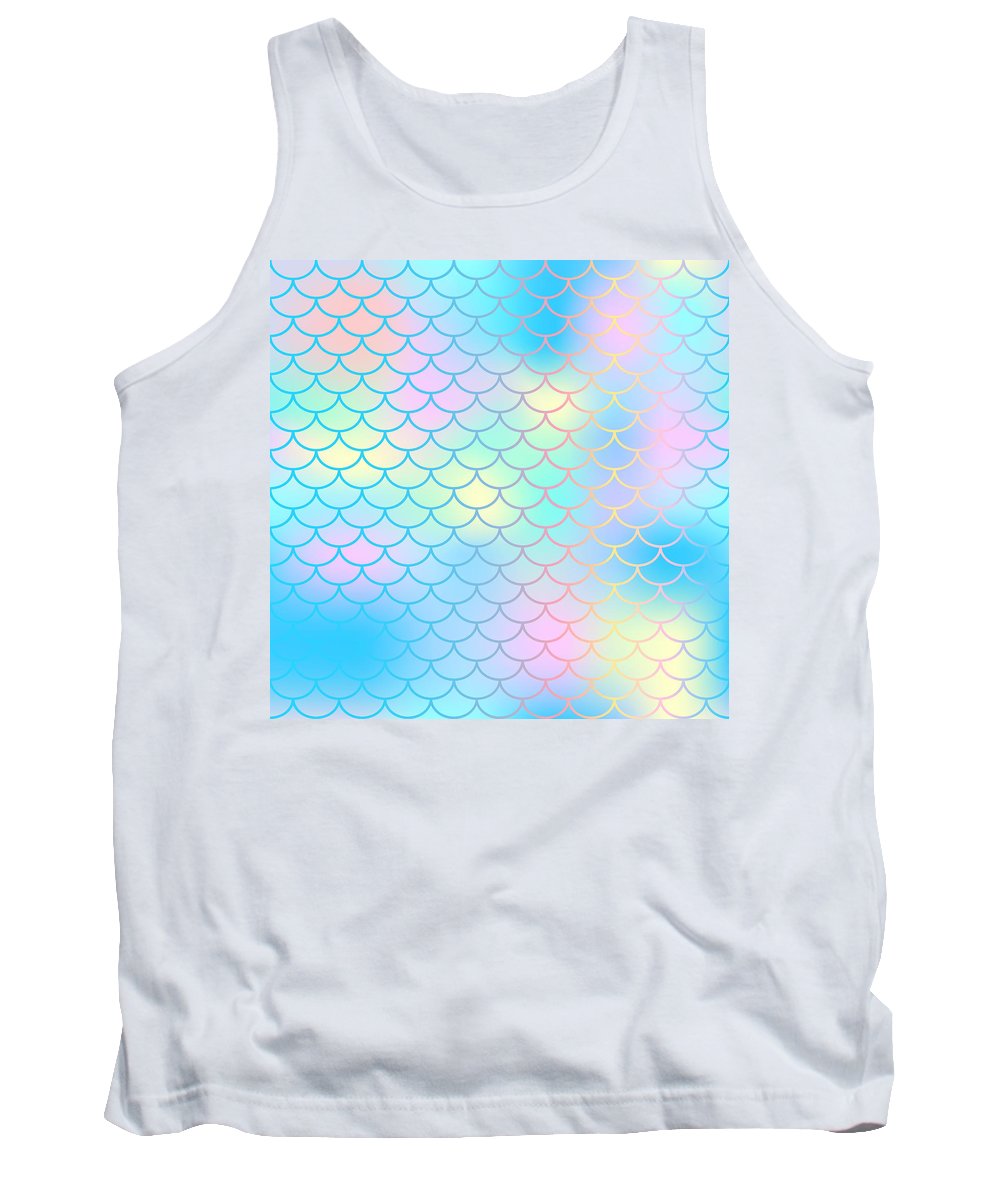 Magic mermaid tail background. Colorful seamless pattern with fish scale net. Blue pink mermaid skin surface. - Tank Top