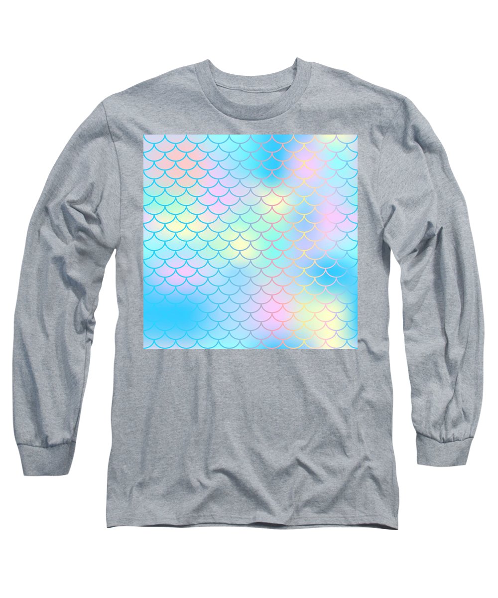 Magic mermaid tail background. Colorful seamless pattern with fish scale net. Blue pink mermaid skin surface. - Long Sleeve T-Shirt
