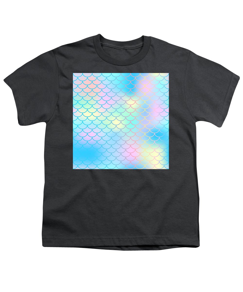 Magic mermaid tail background. Colorful seamless pattern with fish scale net. Blue pink mermaid skin surface. - Youth T-Shirt