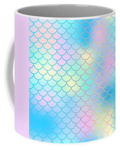 Magic mermaid tail background. Colorful seamless pattern with fish scale net. Blue pink mermaid skin surface. - Mug