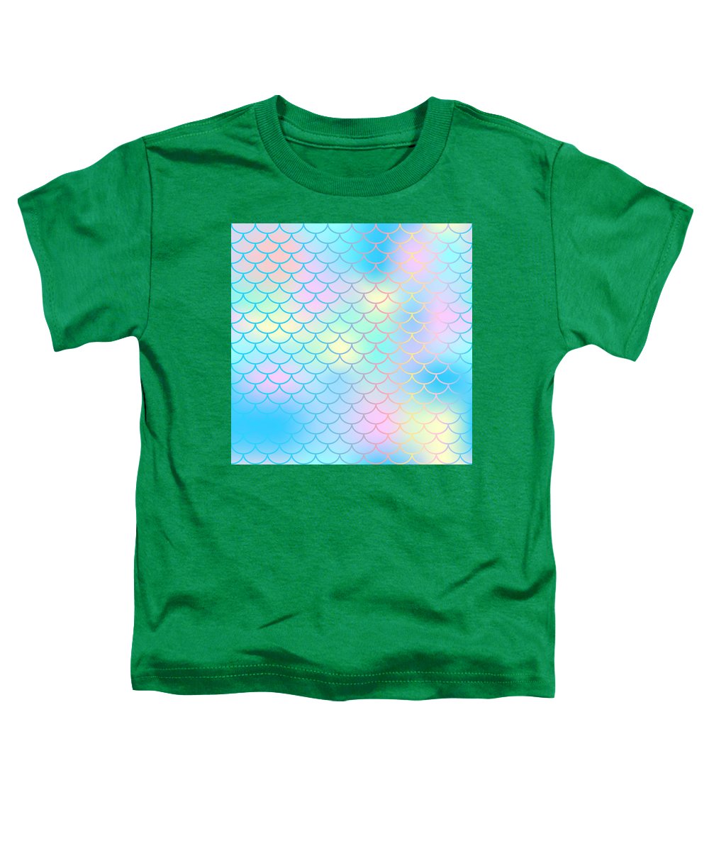 Magic mermaid tail background. Colorful seamless pattern with fish scale net. Blue pink mermaid skin surface. - Toddler T-Shirt