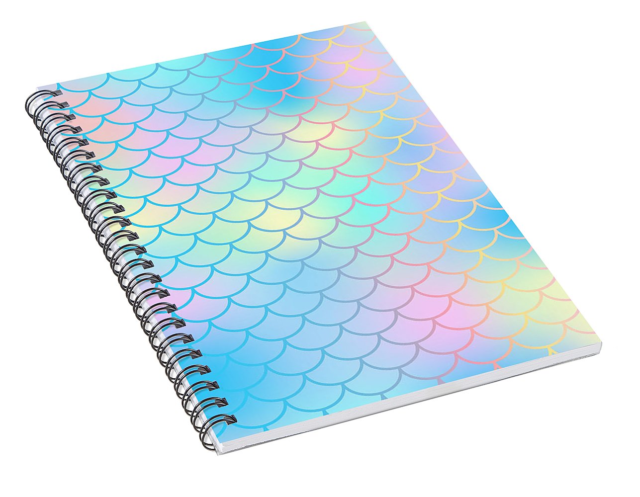 Magic mermaid tail background. Colorful seamless pattern with fish scale net. Blue pink mermaid skin surface. - Spiral Notebook