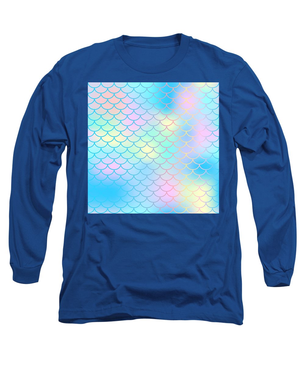 Magic mermaid tail background. Colorful seamless pattern with fish scale net. Blue pink mermaid skin surface. - Long Sleeve T-Shirt