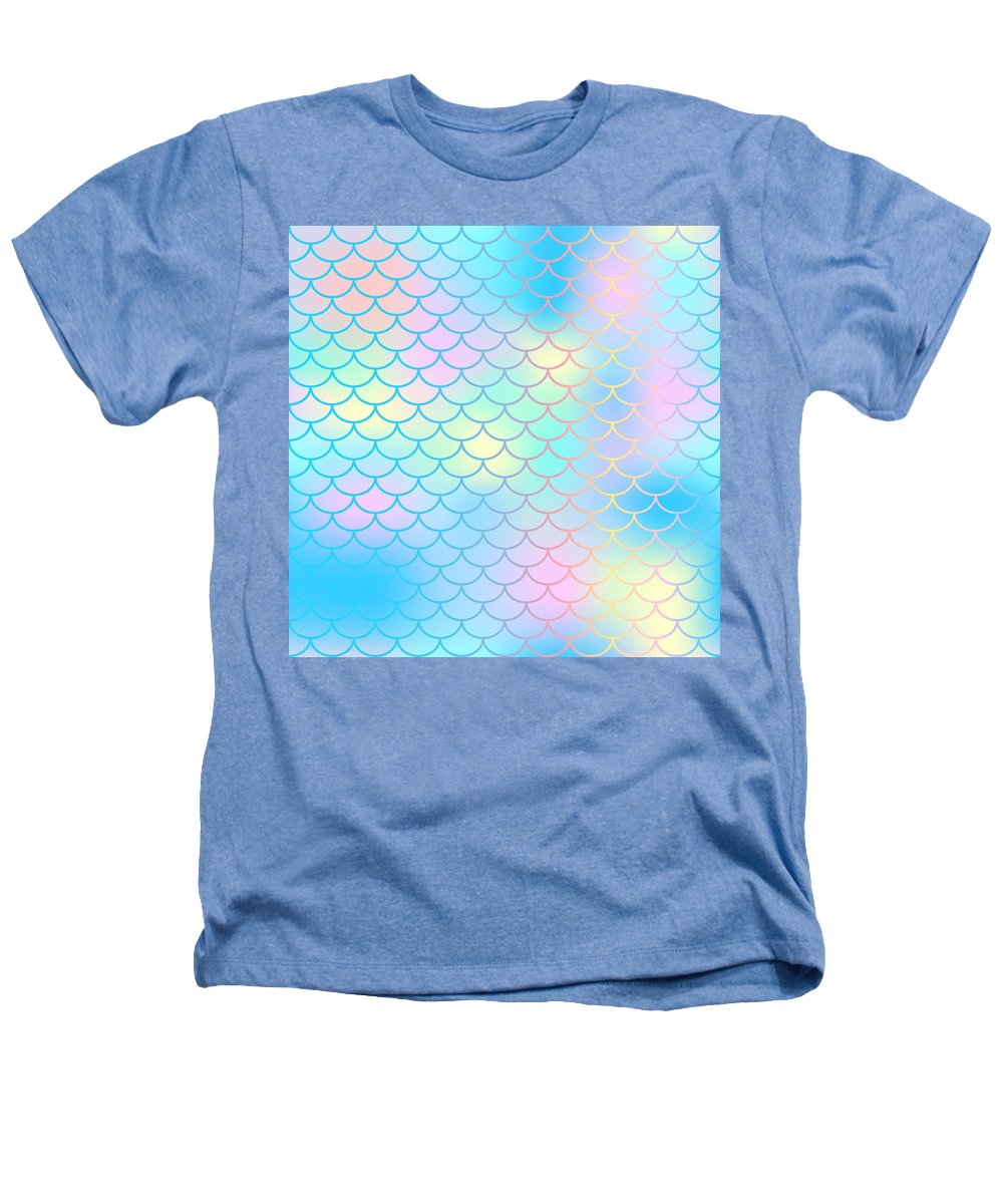 Magic mermaid tail background. Colorful seamless pattern with fish scale net. Blue pink mermaid skin surface. - Heathers T-Shirt