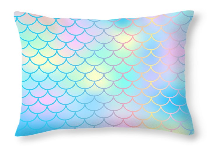 Magic mermaid tail background. Colorful seamless pattern with fish scale net. Blue pink mermaid skin surface. - Throw Pillow