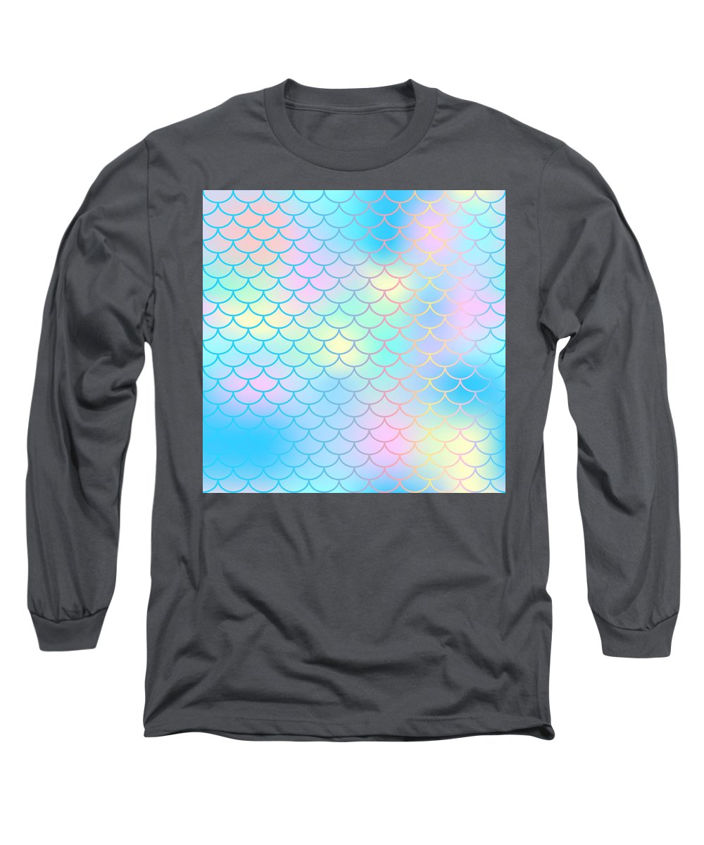 Magic mermaid tail background. Colorful seamless pattern with fish scale net. Blue pink mermaid skin surface. - Long Sleeve T-Shirt