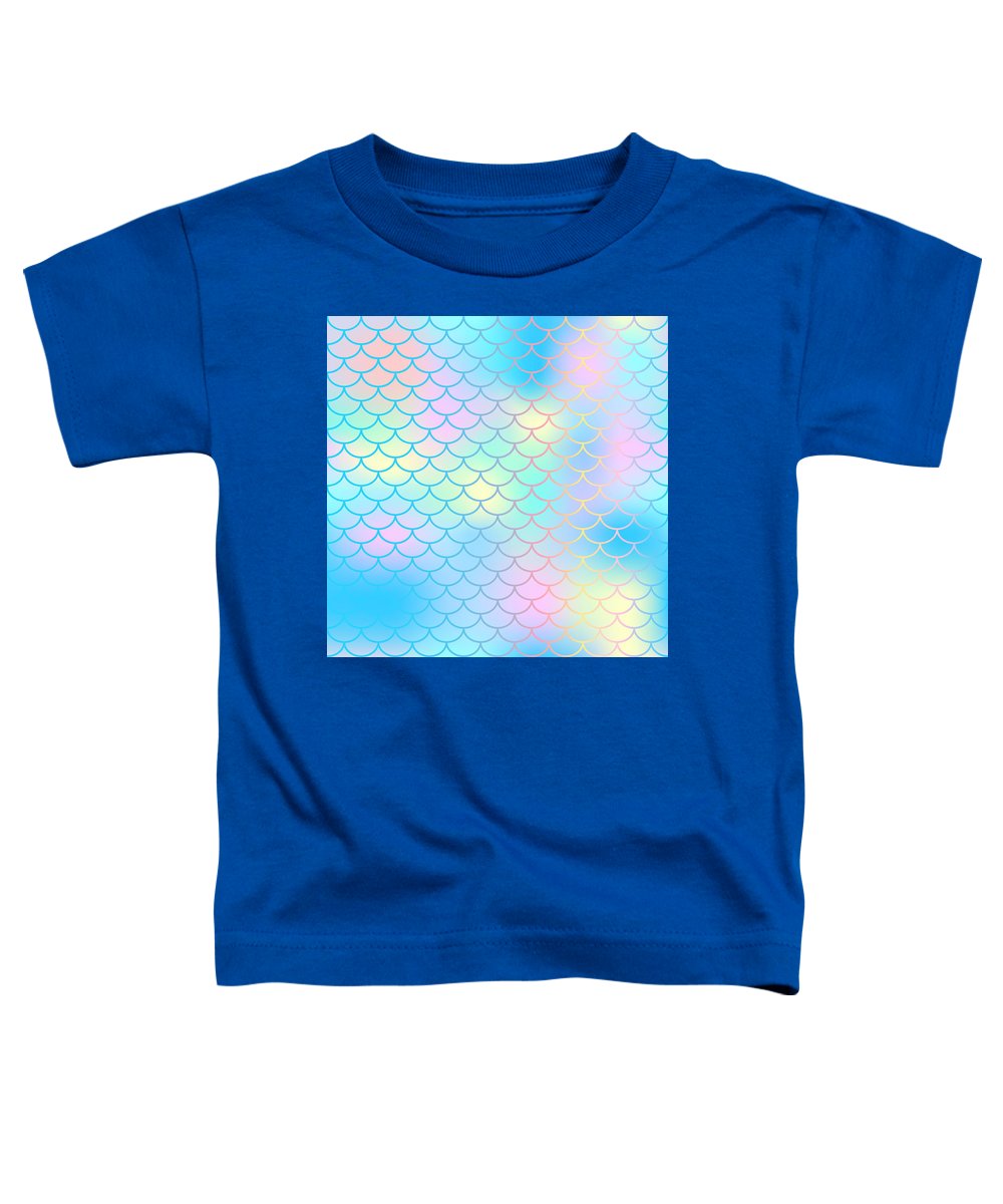 Magic mermaid tail background. Colorful seamless pattern with fish scale net. Blue pink mermaid skin surface. - Toddler T-Shirt