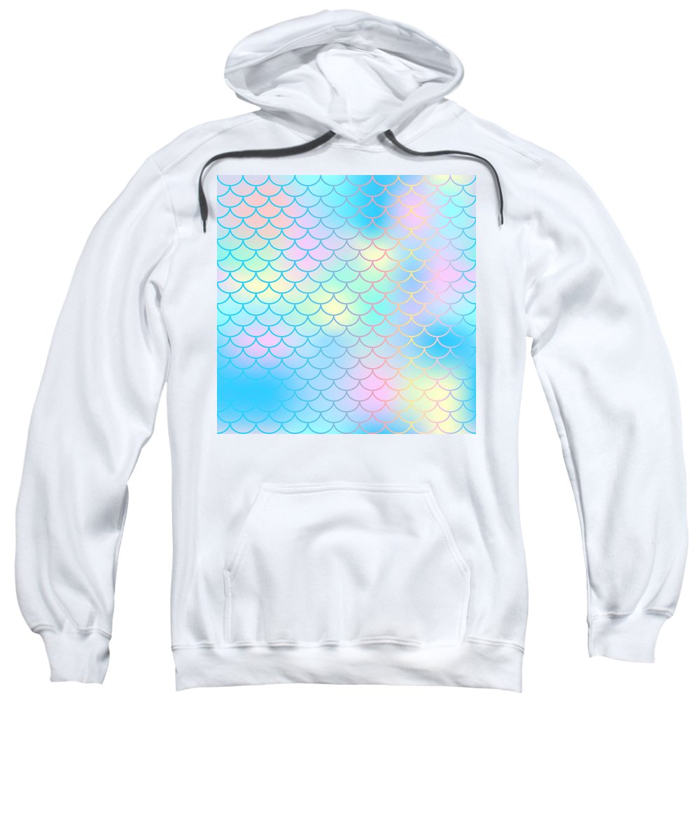 Magic mermaid tail background. Colorful seamless pattern with fish scale net. Blue pink mermaid skin surface. - Sweatshirt