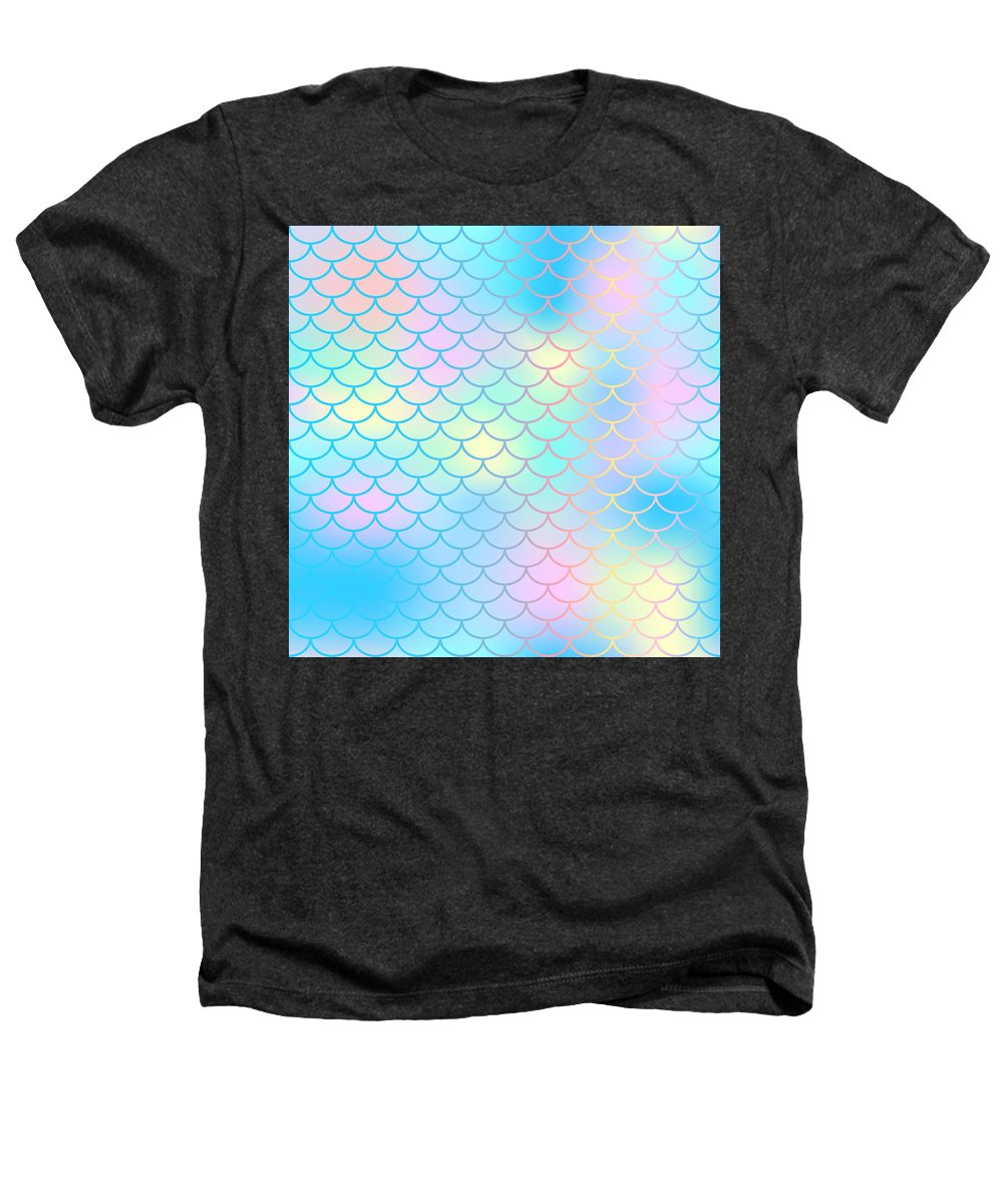 Magic mermaid tail background. Colorful seamless pattern with fish scale net. Blue pink mermaid skin surface. - Heathers T-Shirt
