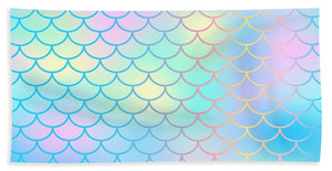 Magic mermaid tail background. Colorful seamless pattern with fish scale net. Blue pink mermaid skin surface. - Bath Towel