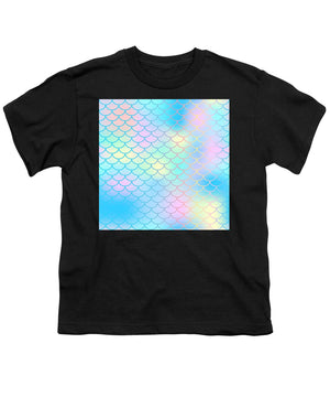 Magic mermaid tail background. Colorful seamless pattern with fish scale net. Blue pink mermaid skin surface. - Youth T-Shirt