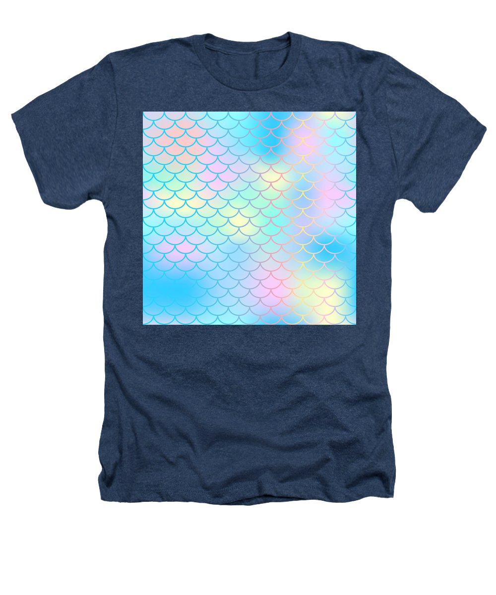 Magic mermaid tail background. Colorful seamless pattern with fish scale net. Blue pink mermaid skin surface. - Heathers T-Shirt