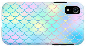 Magic mermaid tail background. Colorful seamless pattern with fish scale net. Blue pink mermaid skin surface. - Phone Case