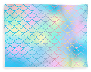 Magic mermaid tail background. Colorful seamless pattern with fish scale net. Blue pink mermaid skin surface. - Blanket