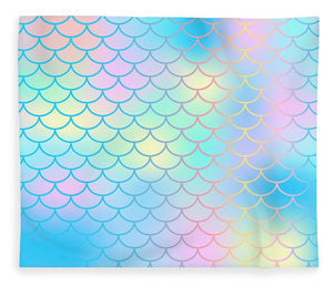 Magic mermaid tail background. Colorful seamless pattern with fish scale net. Blue pink mermaid skin surface. - Blanket