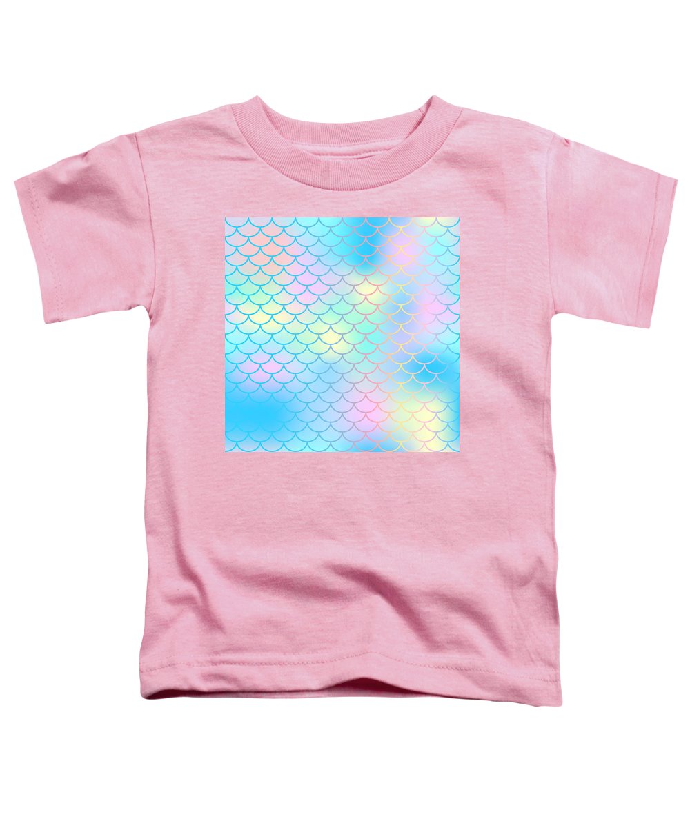 Magic mermaid tail background. Colorful seamless pattern with fish scale net. Blue pink mermaid skin surface. - Toddler T-Shirt