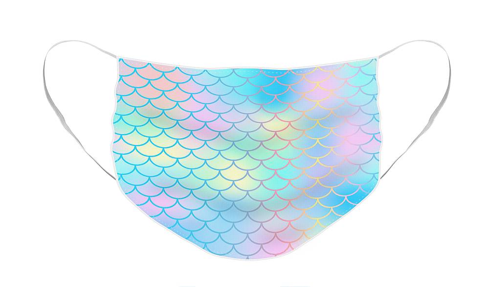 Magic mermaid tail background. Colorful seamless pattern with fish scale net. Blue pink mermaid skin surface. - Face Mask