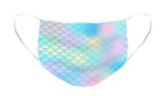 Magic mermaid tail background. Colorful seamless pattern with fish scale net. Blue pink mermaid skin surface. - Face Mask