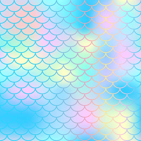 Magic mermaid tail background. Colorful seamless pattern with fish scale net. Blue pink mermaid skin surface. - Art Print