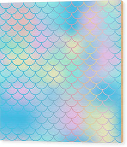 Magic mermaid tail background. Colorful seamless pattern with fish scale net. Blue pink mermaid skin surface. - Wood Print