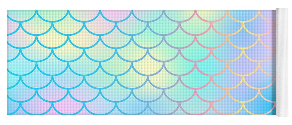 Magic mermaid tail background. Colorful seamless pattern with fish scale net. Blue pink mermaid skin surface. - Yoga Mat