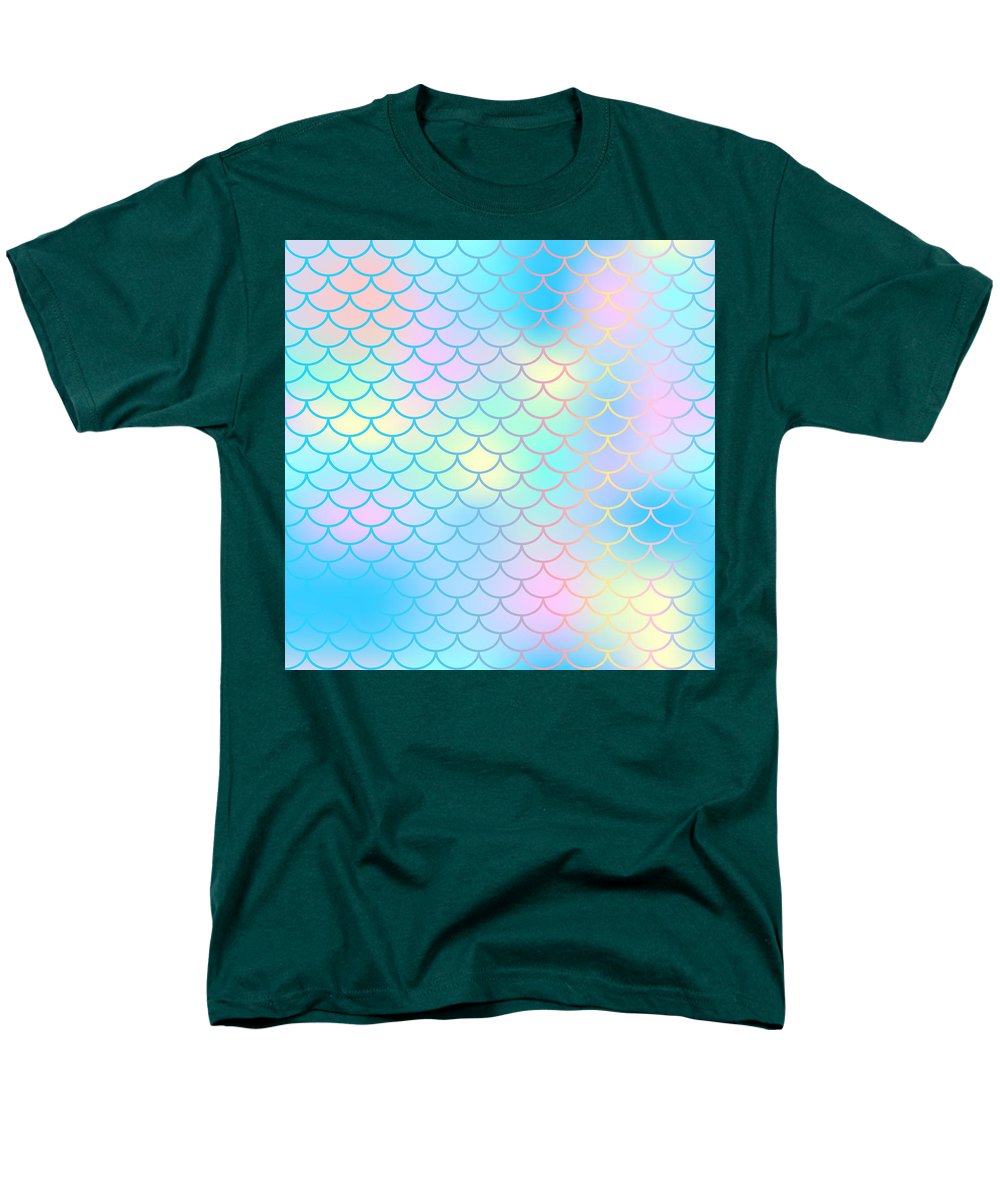 Magic mermaid tail background. Colorful seamless pattern with fish scale net. Blue pink mermaid skin surface. - Men's T-Shirt  (Regular Fit)